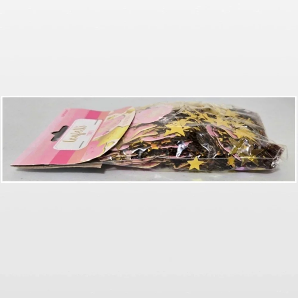 New amscan Confetti Baby Girl Party Gold Stars Hearts Pink Clouds 2.5oz NWT